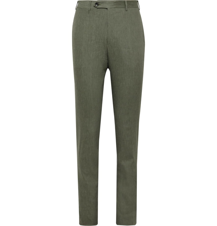 Photo: Canali - Army-Green Kei Slim-Fit Linen and Wool-Blend Suit Trousers - Green
