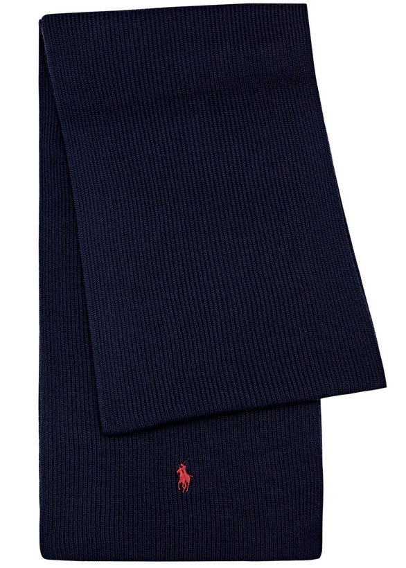 Photo: Polo Ralph Lauren Logo-embroidered Ribbed Wool Scarf - Navy - One Size