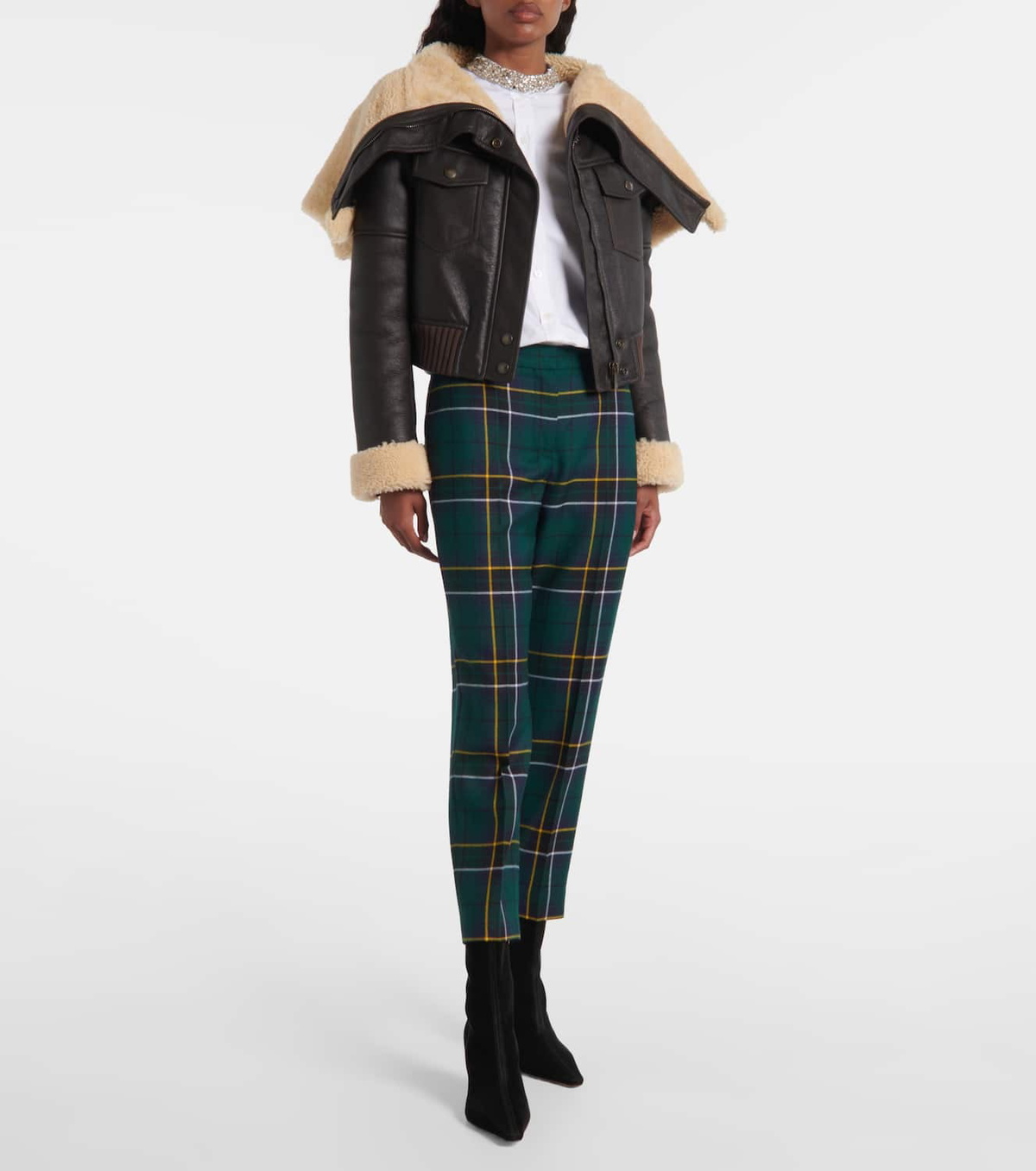McQueen Cropped shearling-trimmed leather jacket