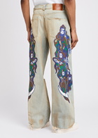 Warren Lotas Distressed Printed Wide-leg Jeans Blue