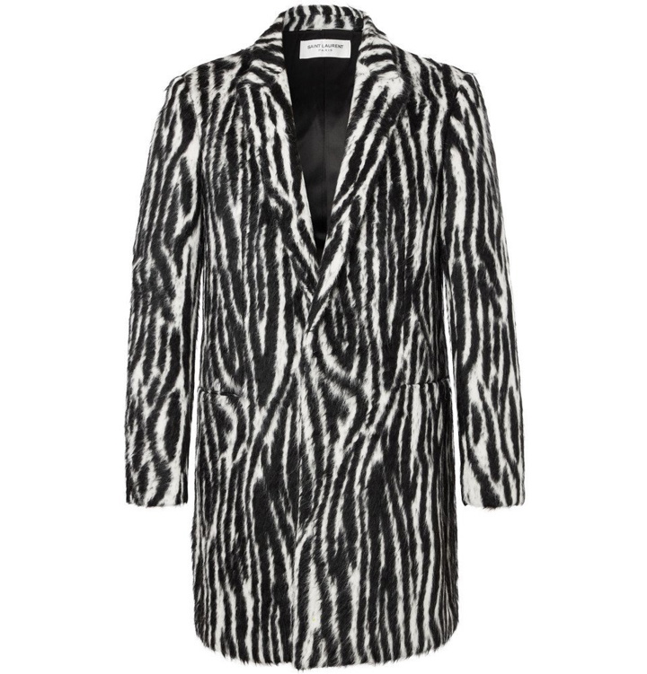 Photo: Saint Laurent - Slim-Fit Zebra-Print Llama Hair-Blend Coat - Men - Black