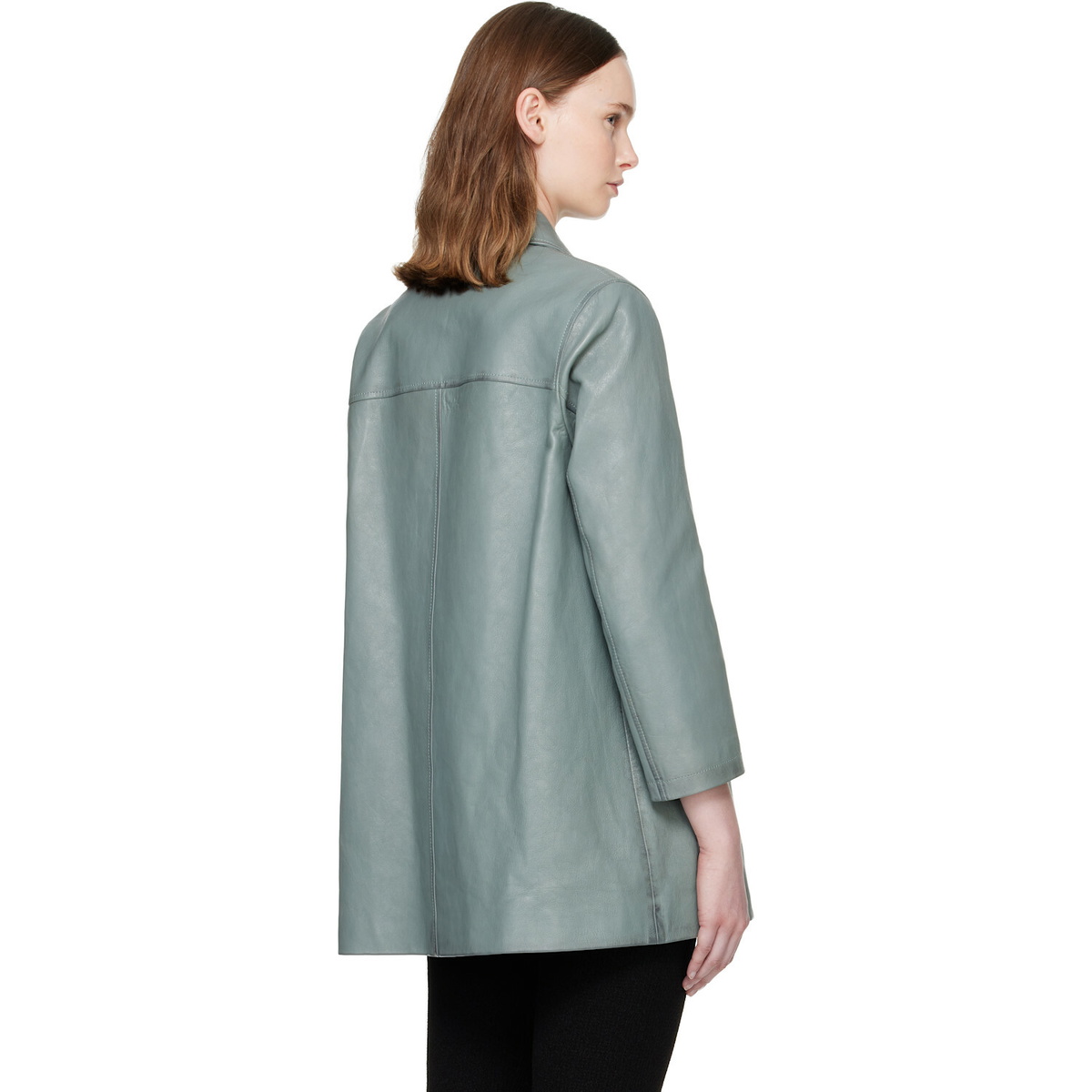 Chloé Blue Single-Breasted Long Leather Jacket