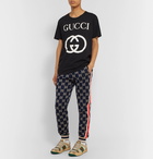 Gucci - Tapered Striped Logo-Intarsia Cotton Track Pants - Navy