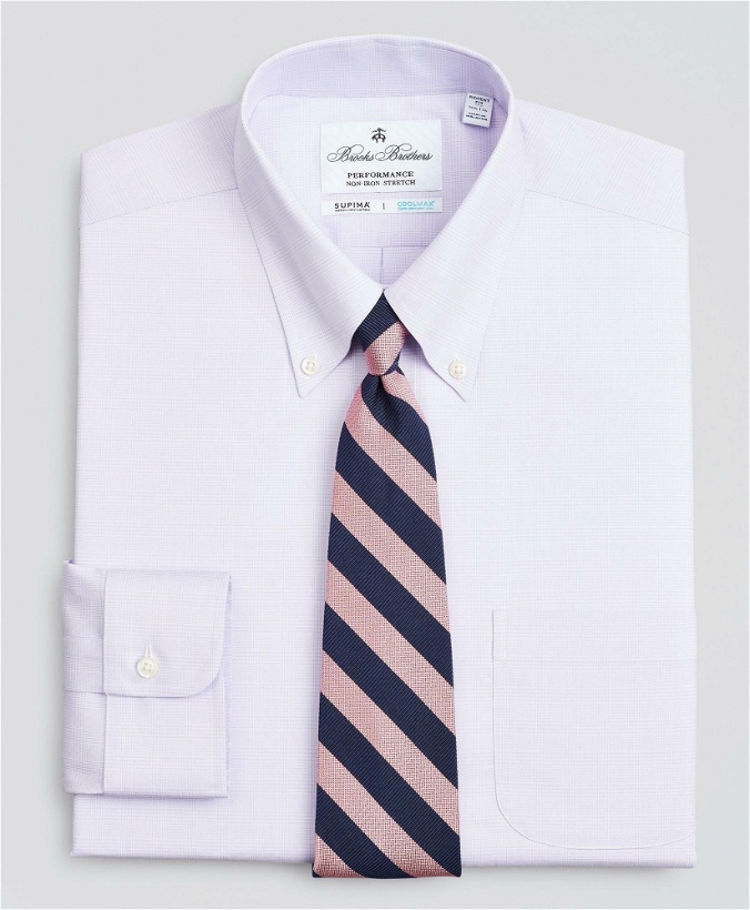 Photo: Brooks Brothers Men's Regent Regular-Fit Dress Shirt, Performance Non-Iron with COOLMAX, Button-Down Collar Twill Check | Lavender