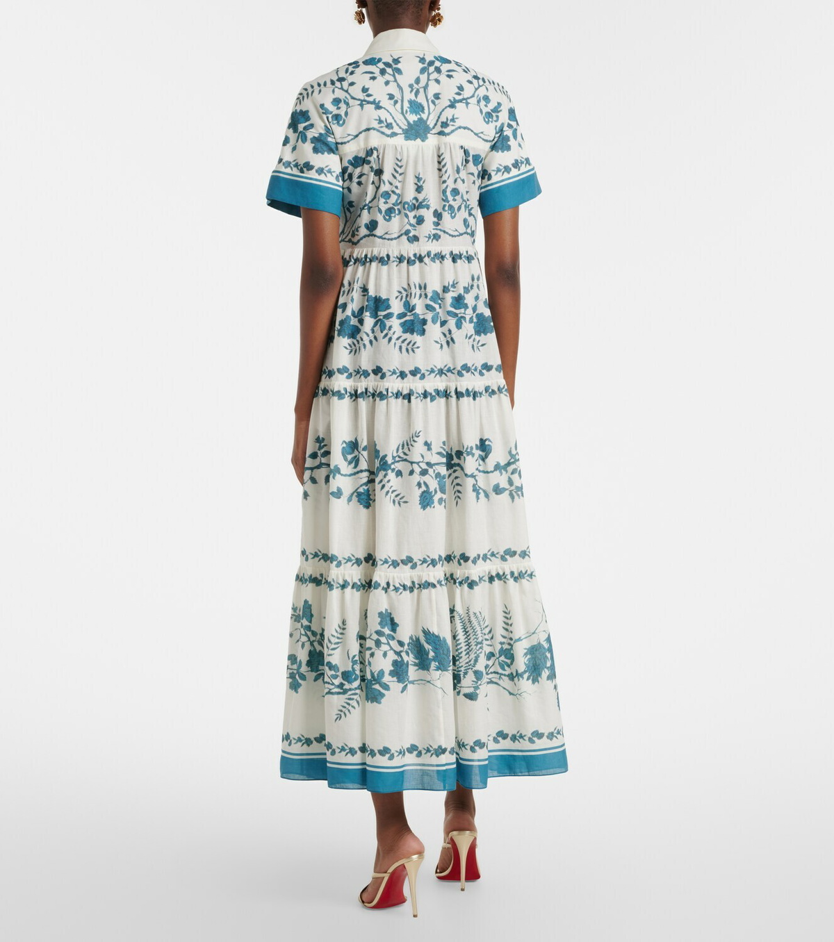 Erdem Floral cotton and linen tiered shirt dress