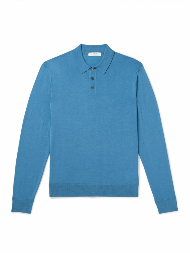 Photo: Mr P. - Slim-Fit Merino Wool Polo Shirt - Blue