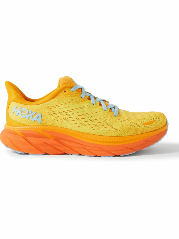 Photo: Hoka One One - Clifton 8 Rubber-Trimmed Mesh Running Sneakers - Orange