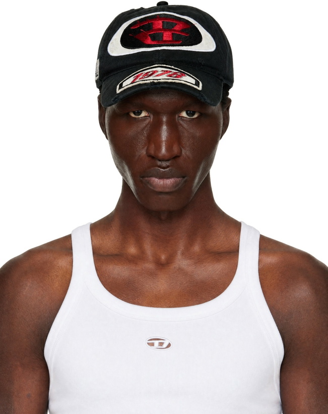 Photo: Diesel Black Embroidered Patches Baseball Cap