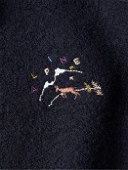 De Bonne Facture - Embroidered Wool-Felt Half-Zip Sweater - Blue