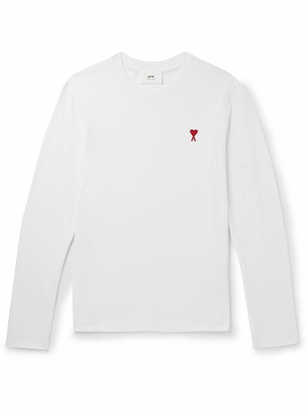 Photo: AMI PARIS - Logo-Embroidered Organic Cotton-Jersey T-Shirt - White