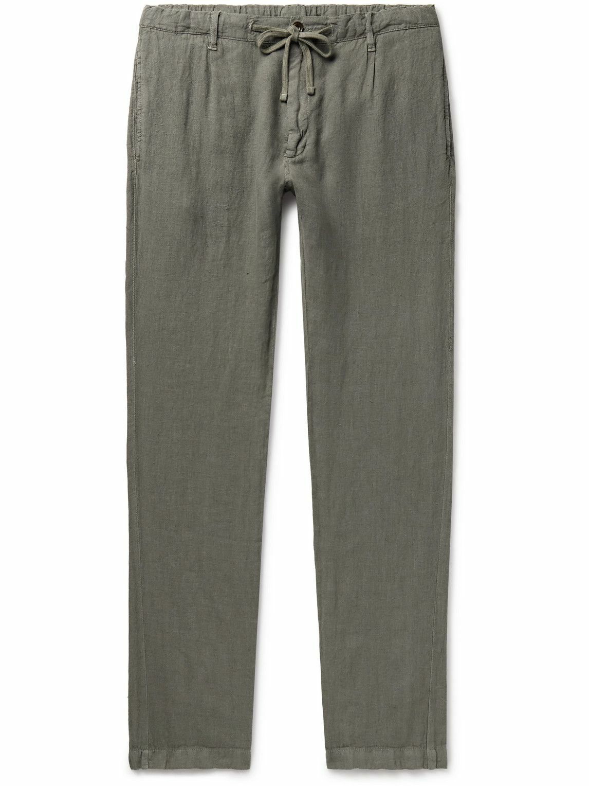Photo: Hartford - Tanker Slim-Fit Straight-Leg Linen Drawstring Trousers - Green