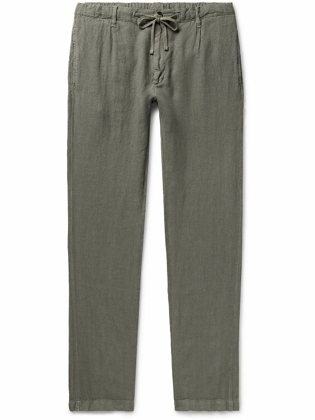 Photo: Hartford - Tanker Slim-Fit Straight-Leg Linen Drawstring Trousers - Green