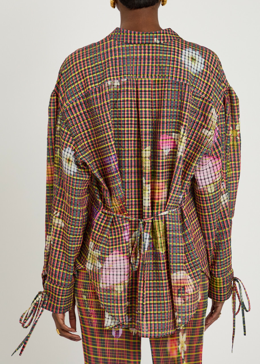 Julia Heuer Hannes Checked Semi-sheer Seersucker Shirt Brown