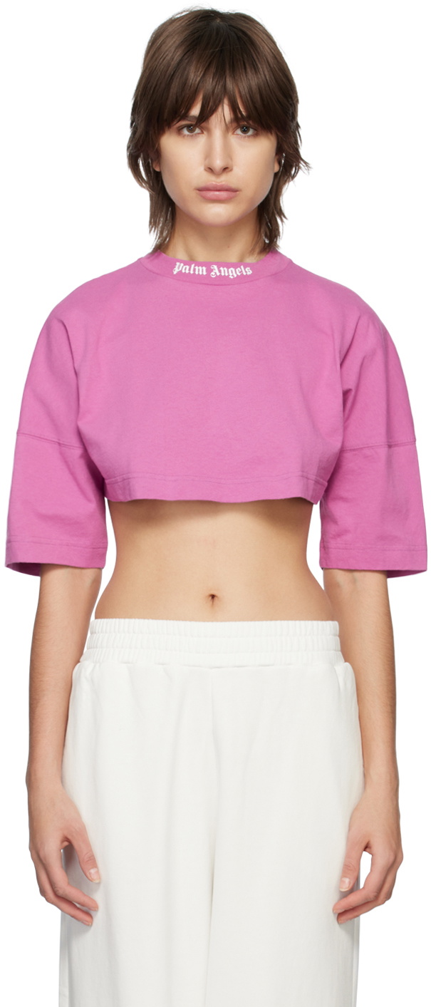 Palm Angels Purple Cropped T-Shirt Palm Angels
