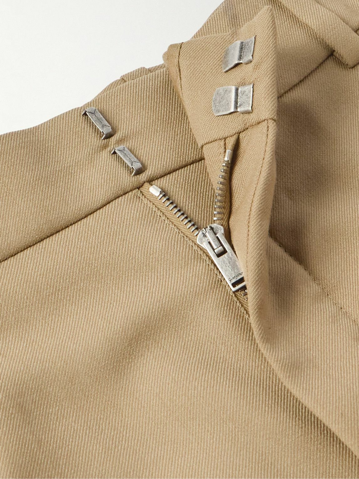 SAINT LAURENT - Tapered Pleated Grain de Poudre Wool Trousers - Neutrals
