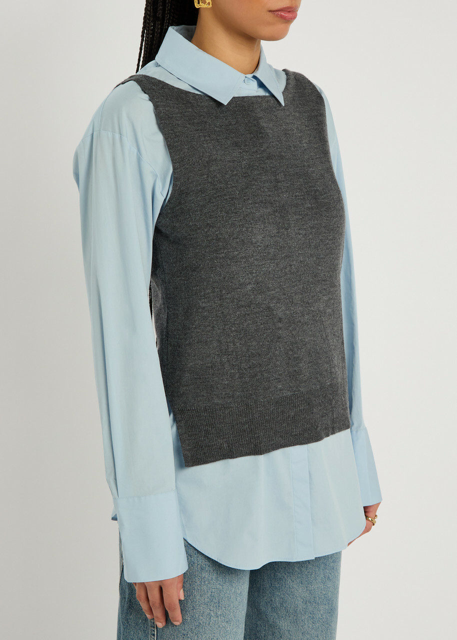 Staud Damian Layered Stretch-cotton Poplin Shirt Grey