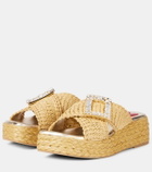 Roger Vivier Embellished raffia espadrille slides