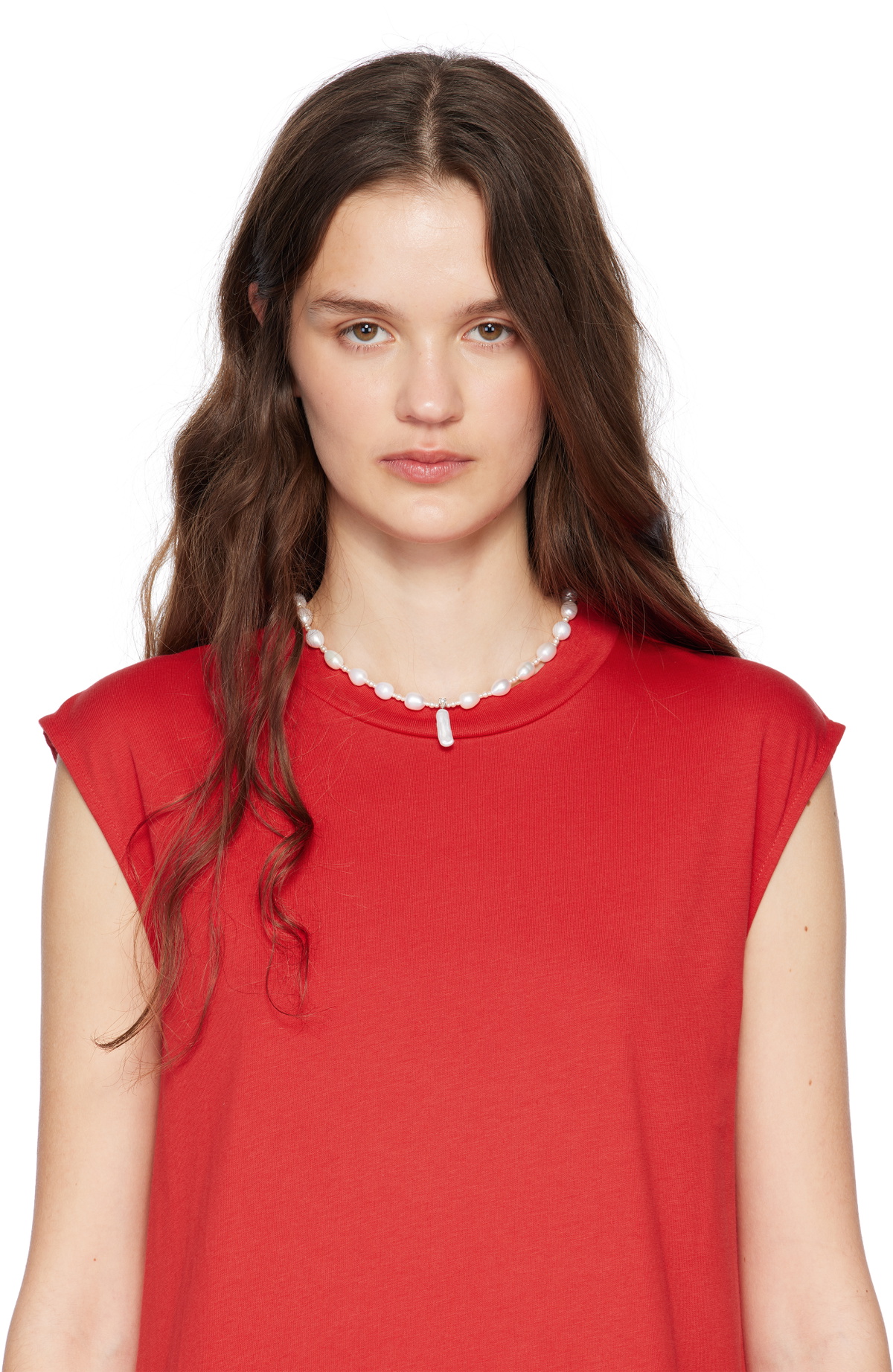 Simone Rocha White & Gold Staccato Pendant Pearl Necklace