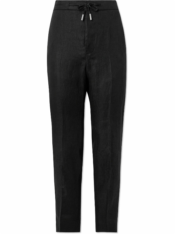 Photo: Mr P. - James Slim-Fit Straight-Leg Linen-Twill Drawstring Suit Trousers - Black