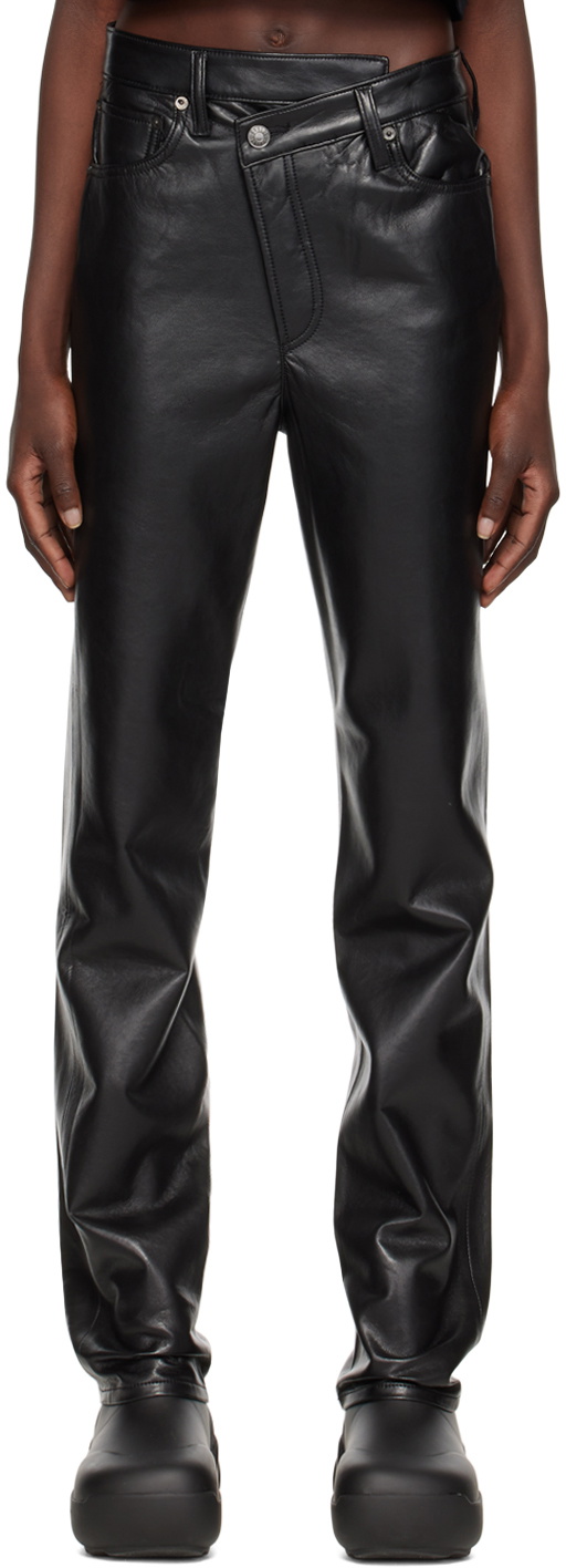 AGOLDE Black Criss-Cross Leather Pants AGOLDE