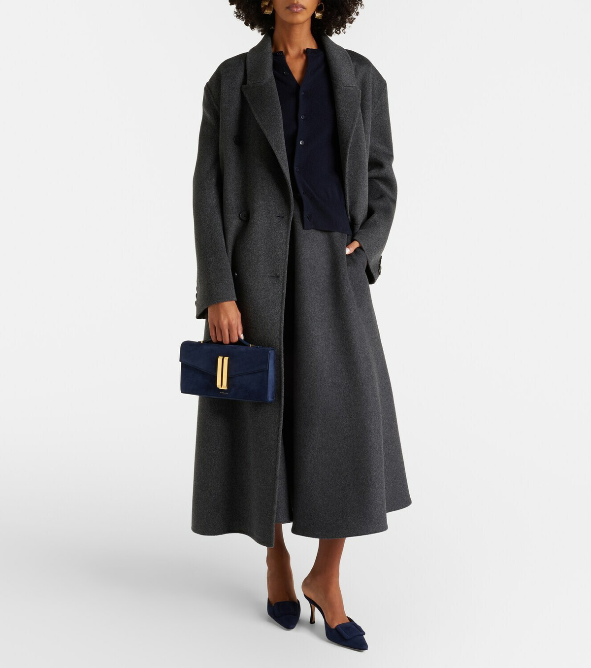 DeMellier Vancouver leather-trimmed suede clutch