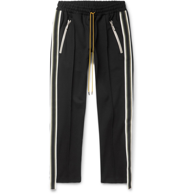 Photo: Rhude - Black Cropped Slim-Fit Tapered Webbing-Trimmed Jersey Track Pants - Black