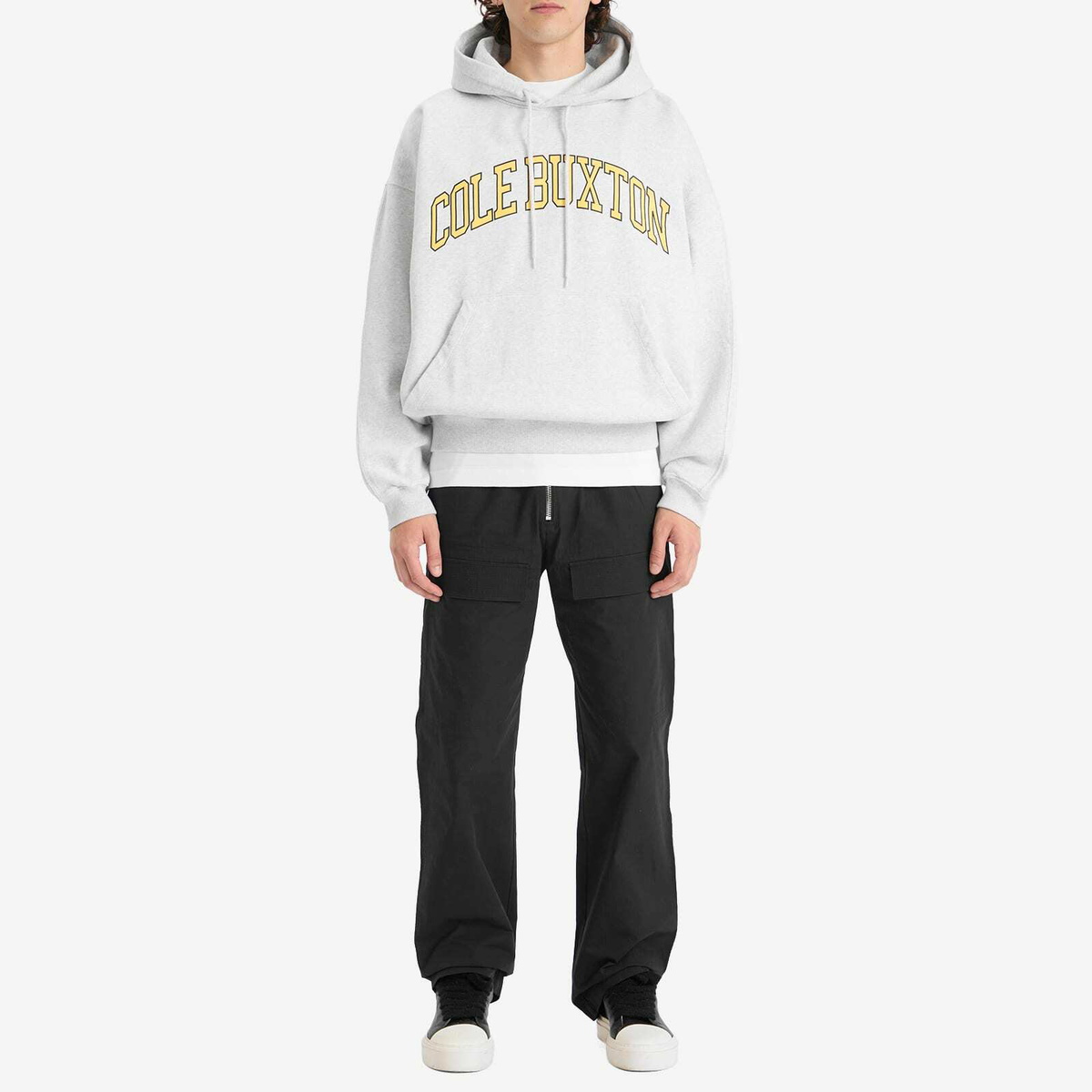 Cole Buxton Men's Yellow Arc Hoodie in Light Grey Marl