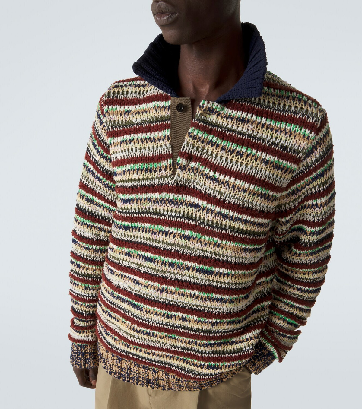 Sacai Striped cotton-blend polo sweater