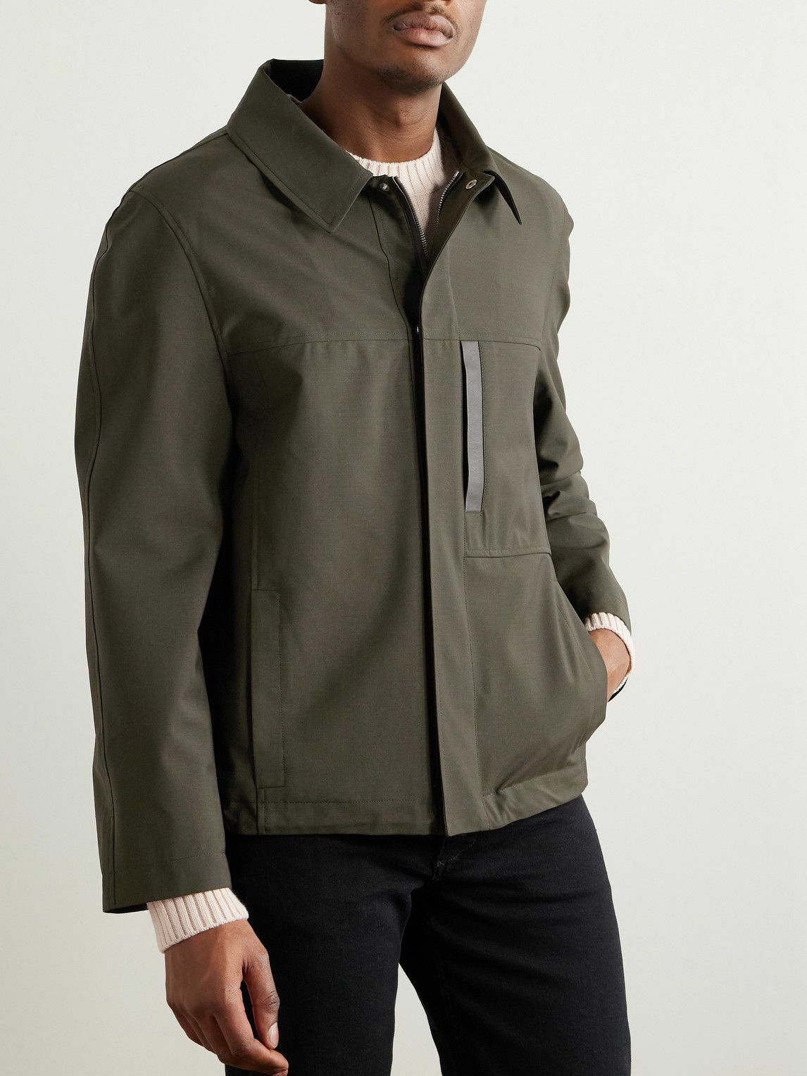 Yves Salomon - Leather-Trimmed Woven Jacket - Green