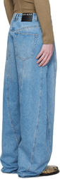 Mugler Blue Washed Oversized Spiral Jeans