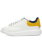 Alexander McQueen Men's Double Heel Tab Wedge Sole Sneakers in White/Pop Yellow/Navy