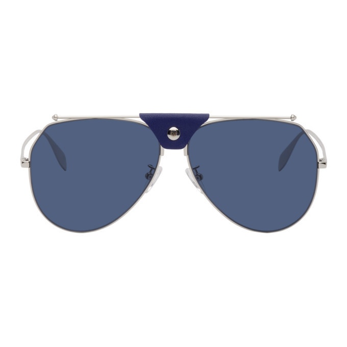 Photo: Alexander McQueen Silver and Blue Top Piercing Sunglasses