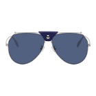 Alexander McQueen Silver and Blue Top Piercing Sunglasses
