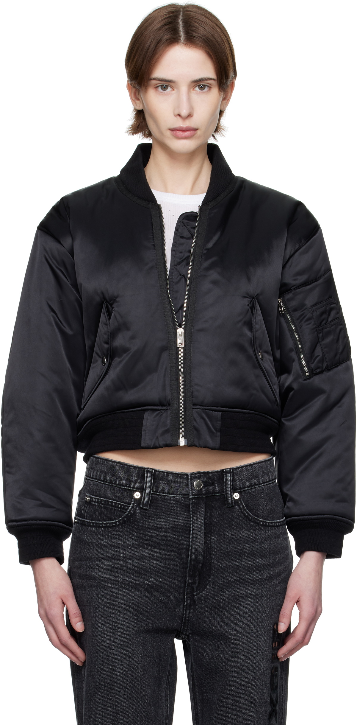 Alexander Wang Black Slanted Bomber Jacket Alexander Wang
