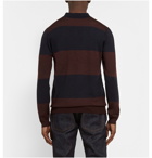 VALENTINO - Striped Wool, Silk and Cashmere-Blend Polo Shirt - Blue