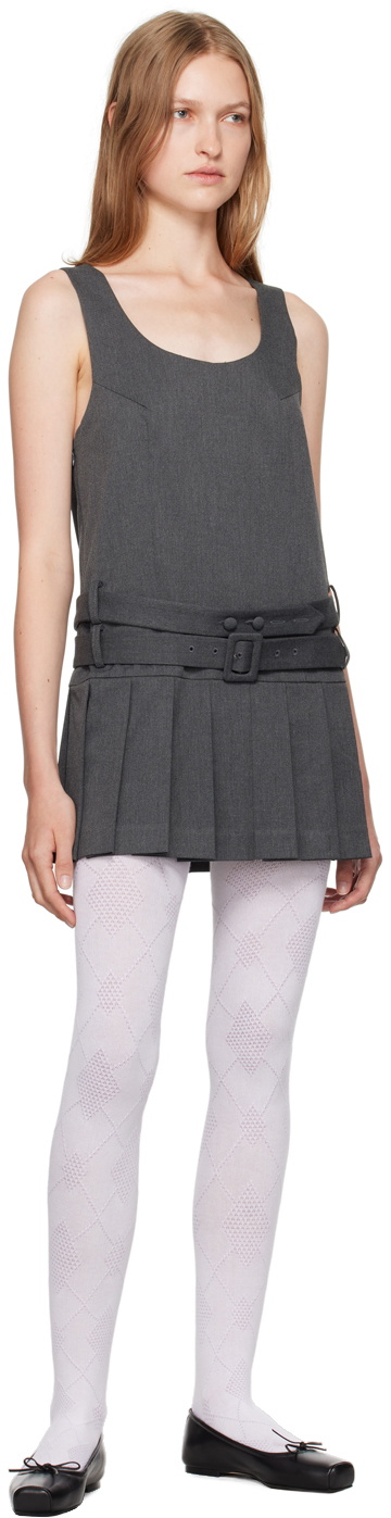 【OPEN YY】24FW BELTED PLEATED MINI DRESS OPEN YY Gray Belted Pleated Minidress OPEN YY