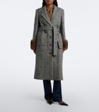 Valentino Herringbone shearling-trimmed wool-blend coat