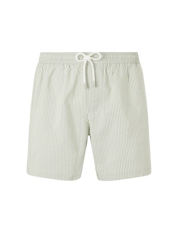 Photo: Mr P. - Oxford Striped Straight-Leg Mid-Length Swim Shorts - Green