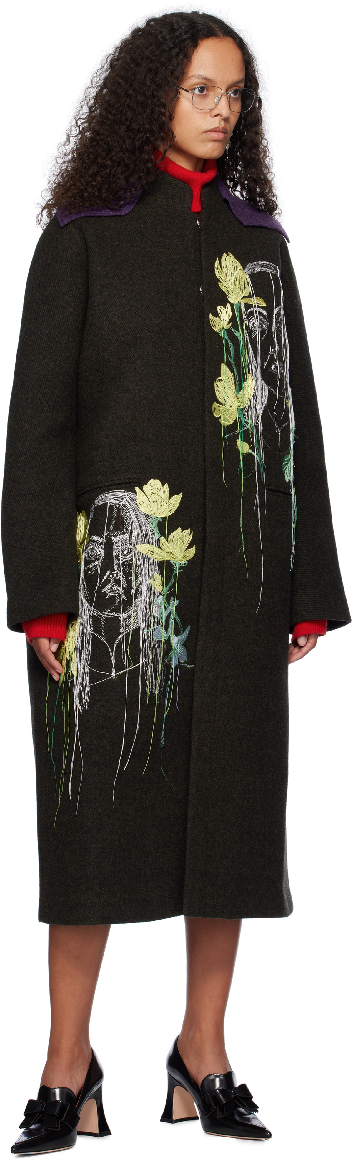 AO Yes Khaki Embroidered Coat