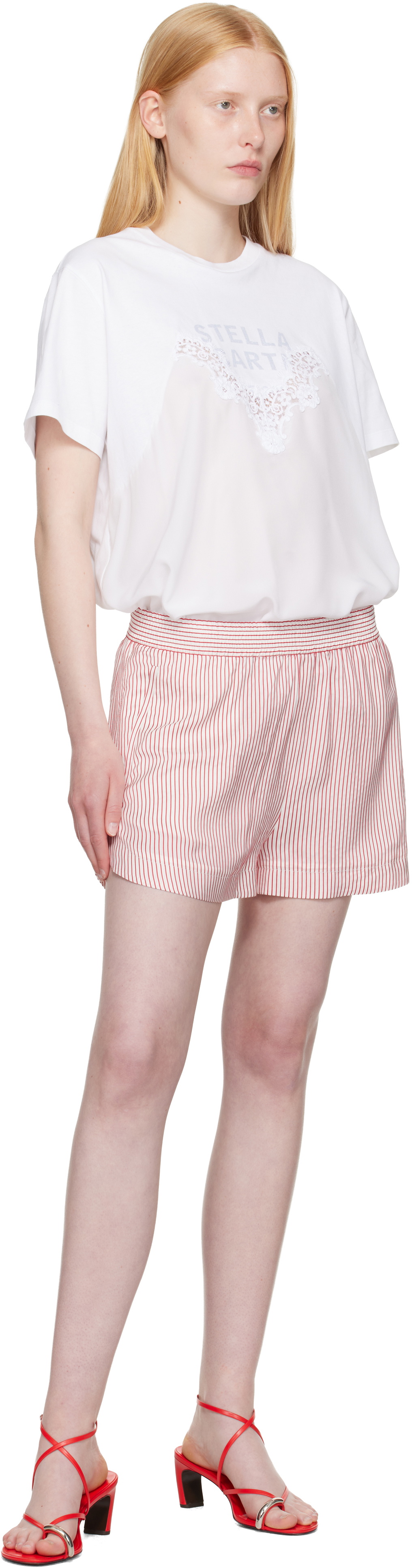 Stella McCartney White & Red Striped Elasticated Shorts