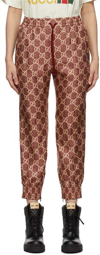 Photo: Gucci Burgundy Silk GG Supreme Lounge Pants