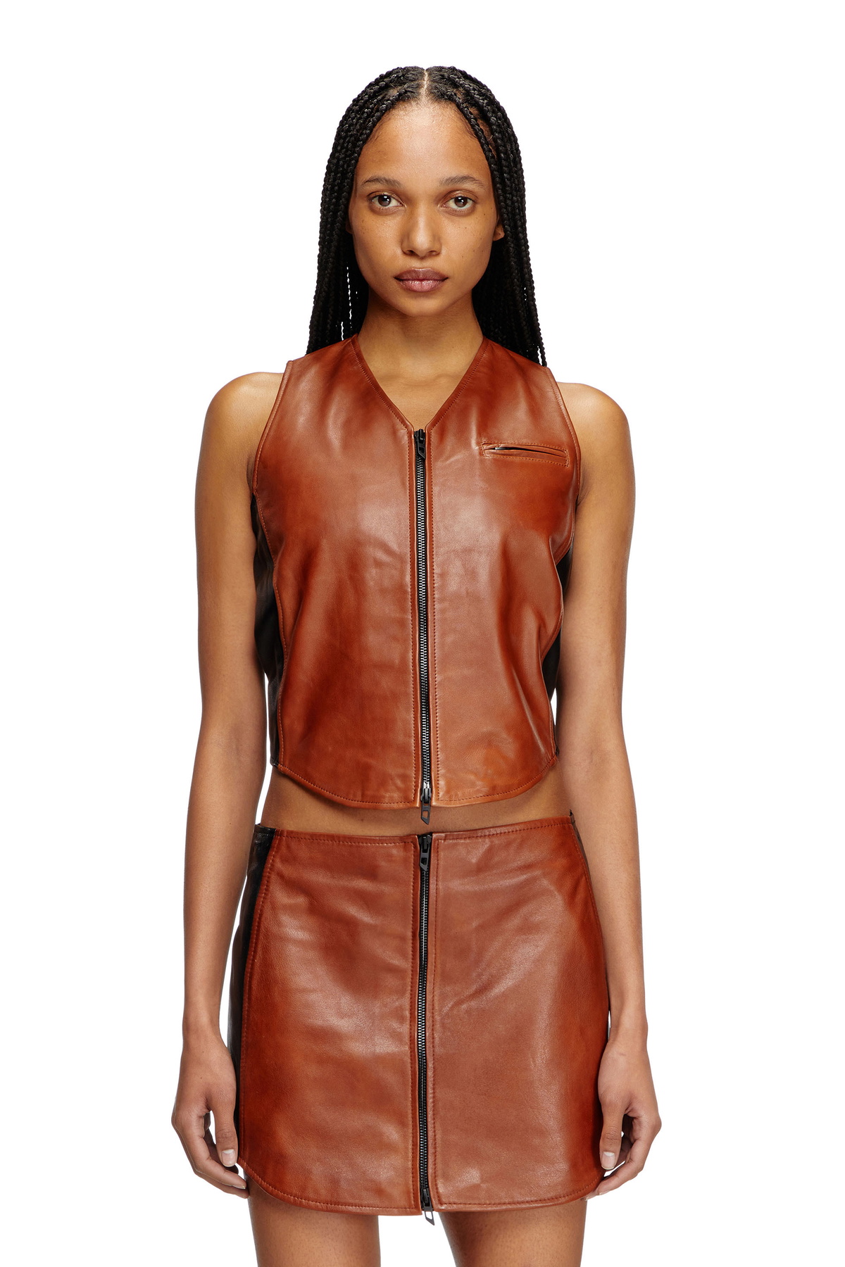 Diesel Cropped colour-block leather vest - Tops Womens in Multicolor