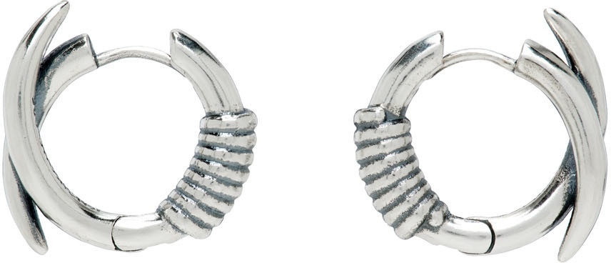 Kusikohc SSENSE Exclusive Silver Banded Horn Earrings