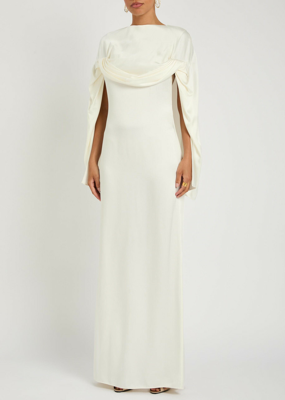 Stella Mccartney Draped Cape-effect Satin-crepe Gown Cream