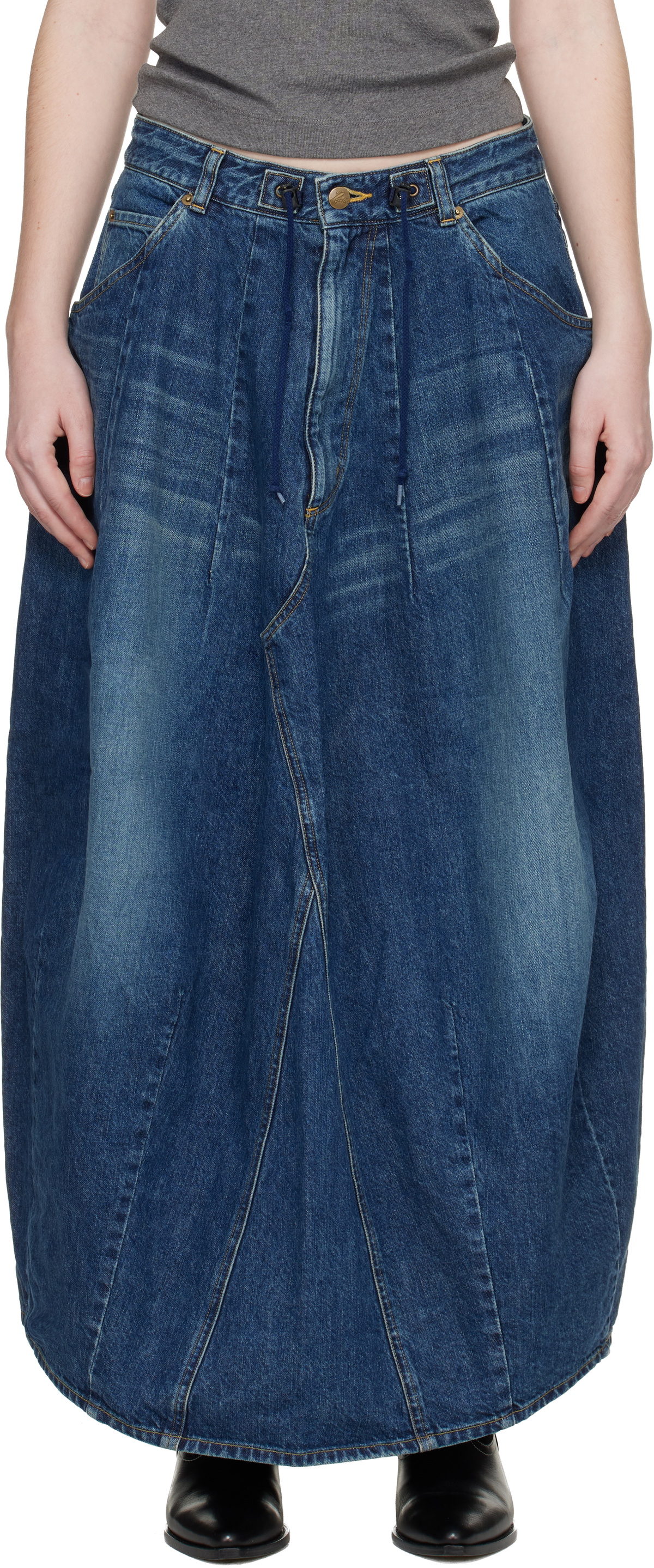 NEEDLES Navy H.D. Denim Midi Skirt