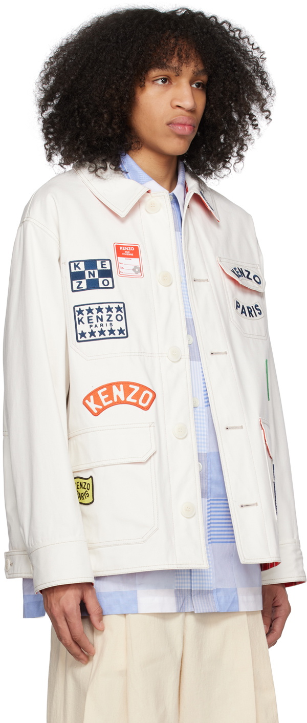 〓KENZO〓フランス製VINTAGE 花 刺繍ポケットWHITE JACKET 〓KENZO〓フランス製VINTAGE 花 刺繍ポケットWHITE JACKET