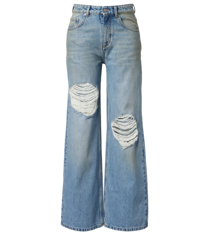 Photo: Area Distressed embellished wide-leg jeans