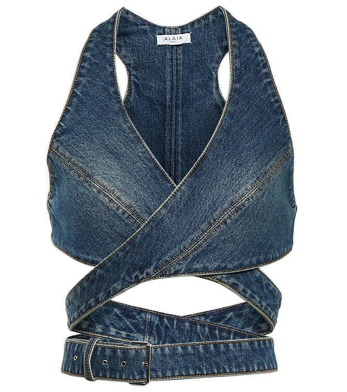 Alaïa Wrap-around denim bralette ALAÏA