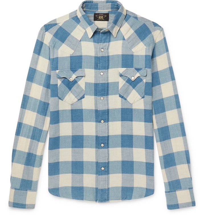 Photo: RRL - Buffalo-Checked Cotton and Linen-Blend Flannel Shirt - Blue