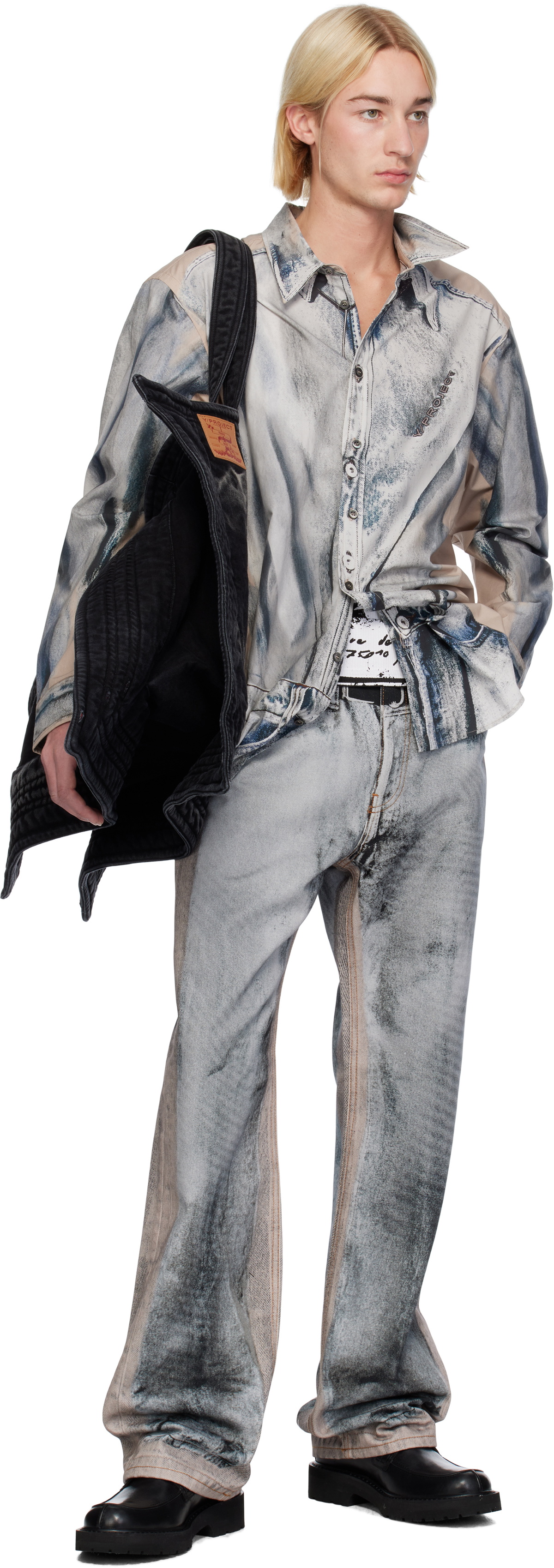 Y/Project Beige & Blue Trompe L'oeil Shirt